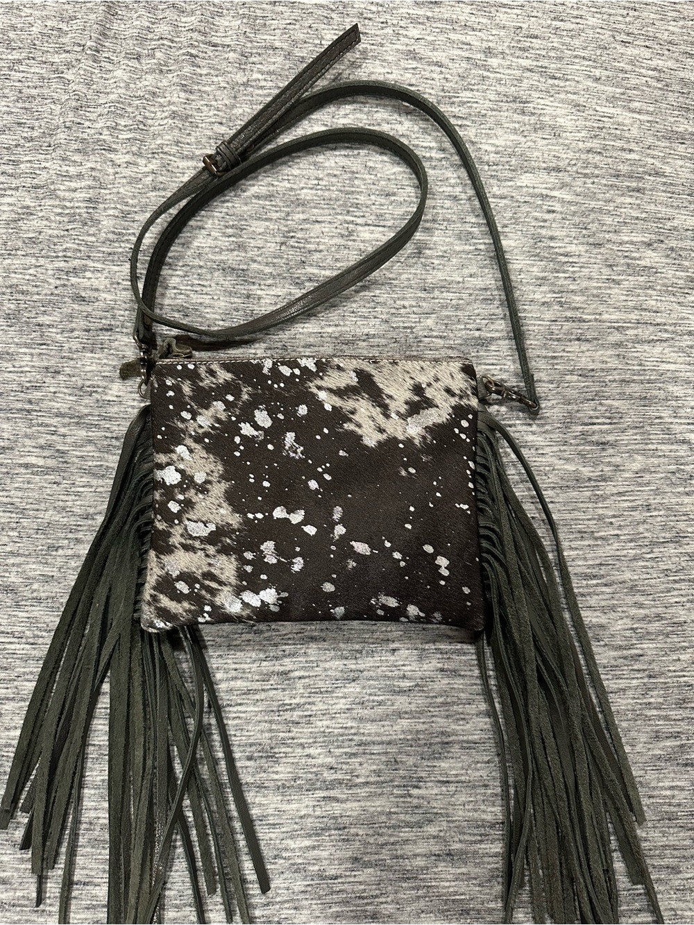 Fringe Crossbody Black Grey Silver